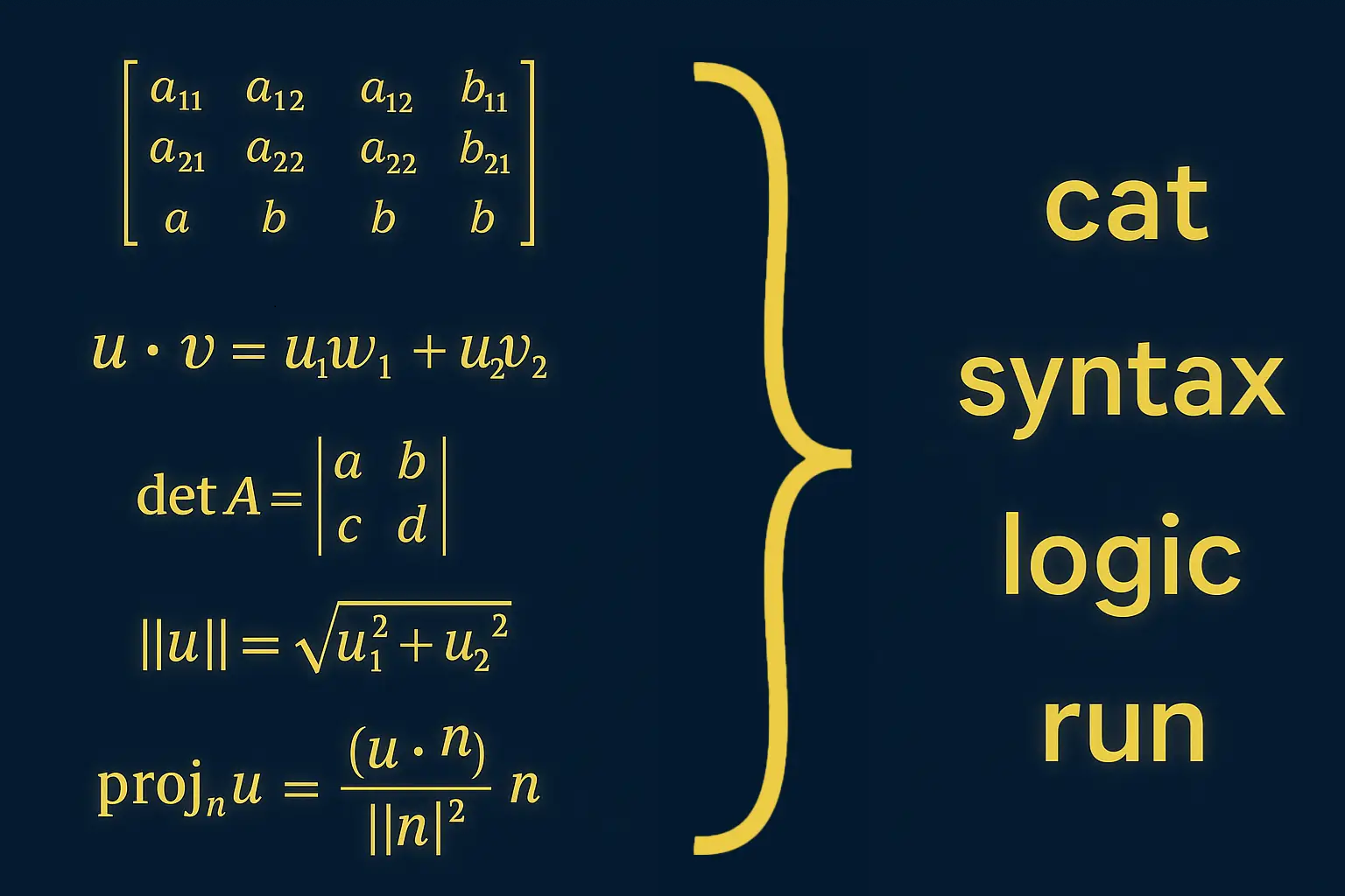 Digital artwork showing vector/matrix math with the output being words, symbolizing that AI generates words from linear algebra operations.