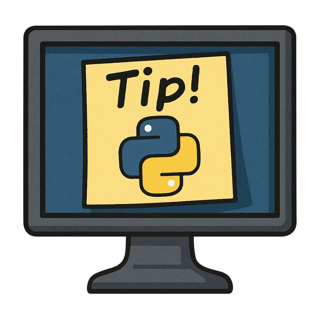 Python Tip of the Week logo: Python Post-it note on monitor
